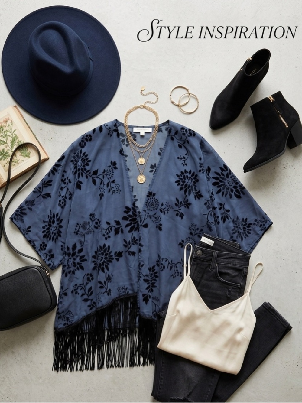 Hollister Velvet Burnout Floral Kimono Fringe Boho Whimsigoth Fairy Blue OS